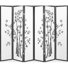 6 Panel Black Framed Bamboo Print Room Divider  6 Panel Black Framed Bamboo Print Room Divider