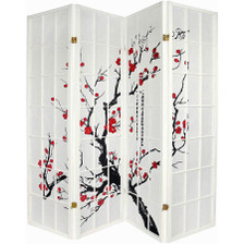 Room Divider 4, 6, or 8 Panels Red Blossom Design White Color  Room Divider 4, 6, or 8 Panels Red Blossom Design White Color