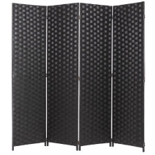Room Divider 4 Panel Weave Design Fiber Black, Brown, Beige, or Ivory Color