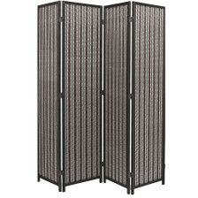 4 Panel Natural, Brown, or Black Color Wood and Bamboo Weave Room Divider