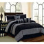 Black and Grey Micro Suede Striped Comforter Set