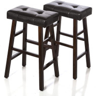 Set of 2 Counter or Bar height Stools Espresso Wood Tufted Faux Leather Finish 