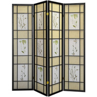 3 or 4 Panels Room Divider Privacy Screen Floral Botanical Print Black