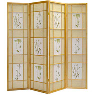 3 or 4 Panels Room Divider Privacy Screen Floral Botanical Print Natural