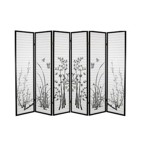 Room Divider 6 Panel Black Framed Floral Bamboo Print Legacy Decor