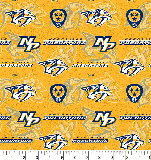 Nashville Predators 100% Cotton Fabric with Tone on Tone Pattern-Sold by the Yard Nashville Predators 100% Cotton Fabric with Tone on Tone Pattern-Sold by the Yard
