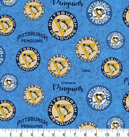 Pittsburgh Penguins Cotton Fabric with Throwback Logo Design-Sold by the Yard