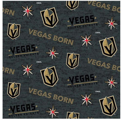 Las Vegas Knights Cotton Fabric with Vegas Born Design-Sold by the Yard