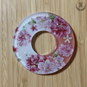 Sakura Zukushi white pink handcrafted Tsuba front
