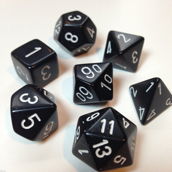 CHX 25408 RPG Dice Set: Opaque Black White