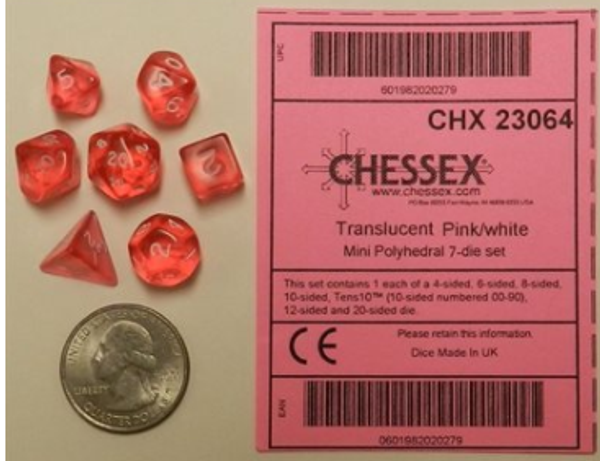 CHX 23064 RPG Dice Set: Translucent Mini Pink White