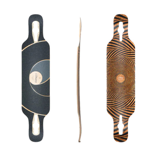 The Loaded Tan Tien Longboard Deck blends carve-oriented longboarding with advanced trick riding. A flexible deck, drop-through truck mounts, and usable kicks allow the Tan Tien to pack a lot into a relatively small package. The complex contours create a super responsive board that allows for increased confidence when leaning into turns, popping tricks, and powering through slides.
LONGBOARD SPECS
Length: 39” / 99 cm
Width: 8.75” / 22.3 cm
Wheelbase (inner hole): 27" / 68.6 cm
Profile: camber
Weight (deck only): 3.1-3.5 lbs / 1.4-1.6 kg
FLEX RECOMMENDATIONS
Flex 1: 170-270+ lbs / 75-122+ kg
Flex 2: 110-210+ lbs / 50-95+ kg The Loaded Tan Tien Longboard Deck blends carve-oriented longboarding with advanced trick riding. A flexible deck, drop-through truck mounts, and usable kicks allow the Tan Tien to pack a lot into a relatively small package. The complex contours create a super responsive board that allows for increased confidence when leaning into turns, popping tricks, and powering through slides.
LONGBOARD SPECS
Length: 39” / 99 cm
Width: 8.75” / 22.3 cm
Wheelbase (inner hole): 27" / 68.6 cm
Profile: camber
Weight (deck only): 3.1-3.5 lbs / 1.4-1.6 kg
FLEX RECOMMENDATIONS
Flex 1: 170-270+ lbs / 75-122+ kg
Flex 2: 110-210+ lbs / 50-95+ kg