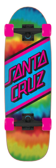Santa Cruz Skateboards Rainbow Tie Dye Street Skate Cruzer featuring multi-color tie dye graphic on an affordable, easy skating mini cruzer with super high rebound 60mm 78a wheels and high performance trucks