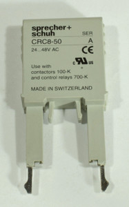 CRC8-50 – Surge suppressor 24-48VAC RC link for AC Control. For limiting voltage spikes when switching off coil. Coil itself provides sufficient limitation at voltages over 240V.