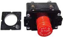BEP emergency stop pull switch, red plastic, 1" halo, 0.875" spindle