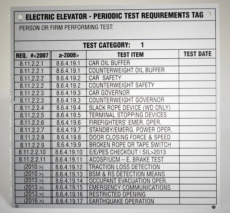 Periodic Test Requirements Tag - (F-1055)