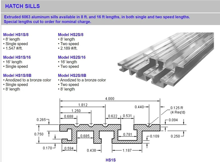 Hs2s/16 Sill,hatch,2-speed,5.75" X 16'