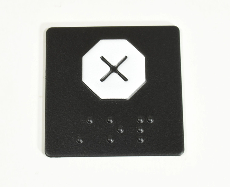 Emergency Stop Braille Plate – 4x4, White