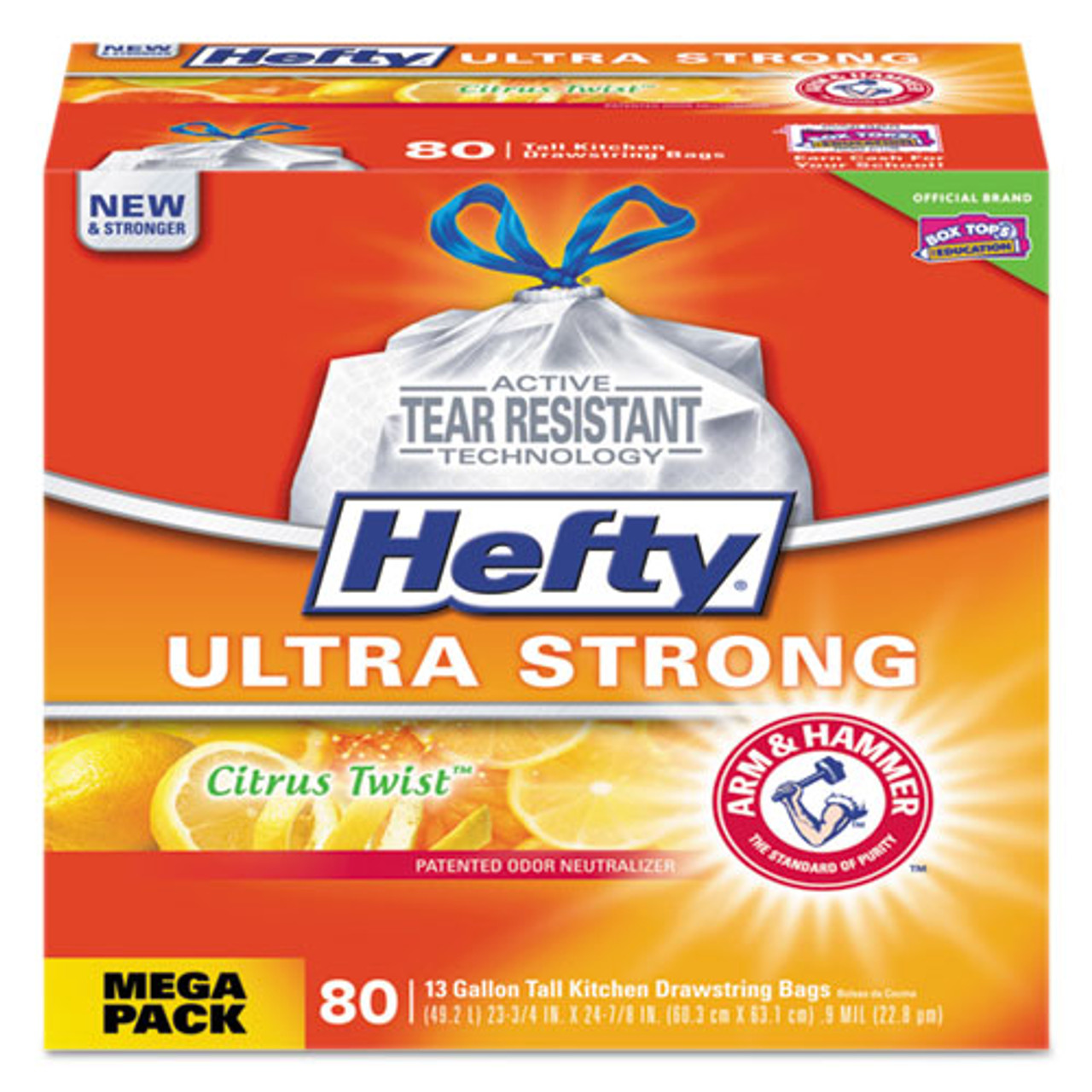 Hefty Ultra Strong Tall Kitchen and Trash Bags, 13 gal, 0.9 mil, 23.75 x 24.88, White, 330/Carton