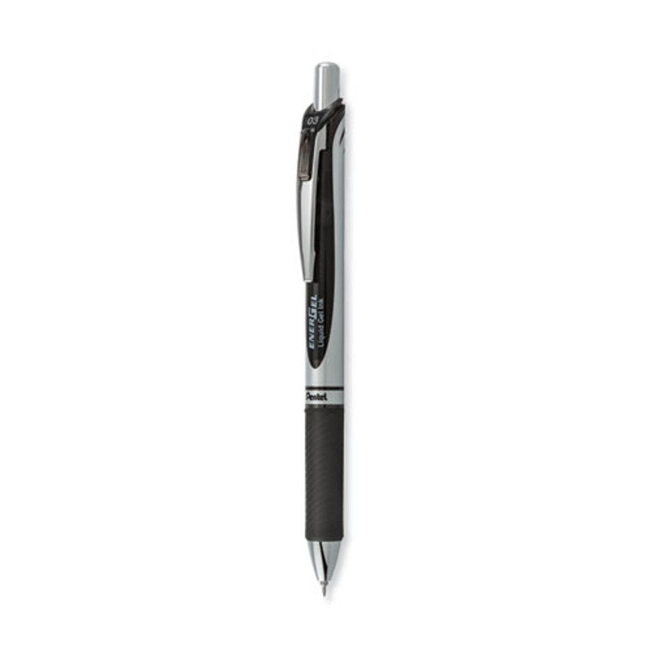Pentel EnerGel RTX Retractable Gel Pen, Fine 0.5 mm, Black Ink, Silver/Black Barrel