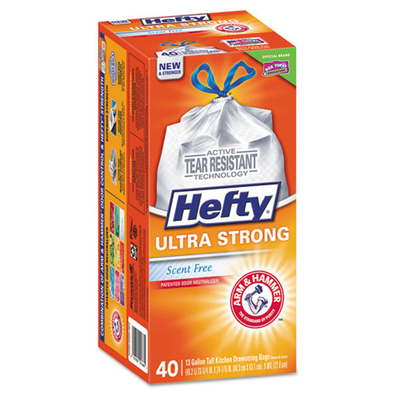 Hefty Ultra Strong Tall Kitchen and Trash Bags, 13 gal, 0.9 mil, White, 40/bx, 6 Boxes/Carton