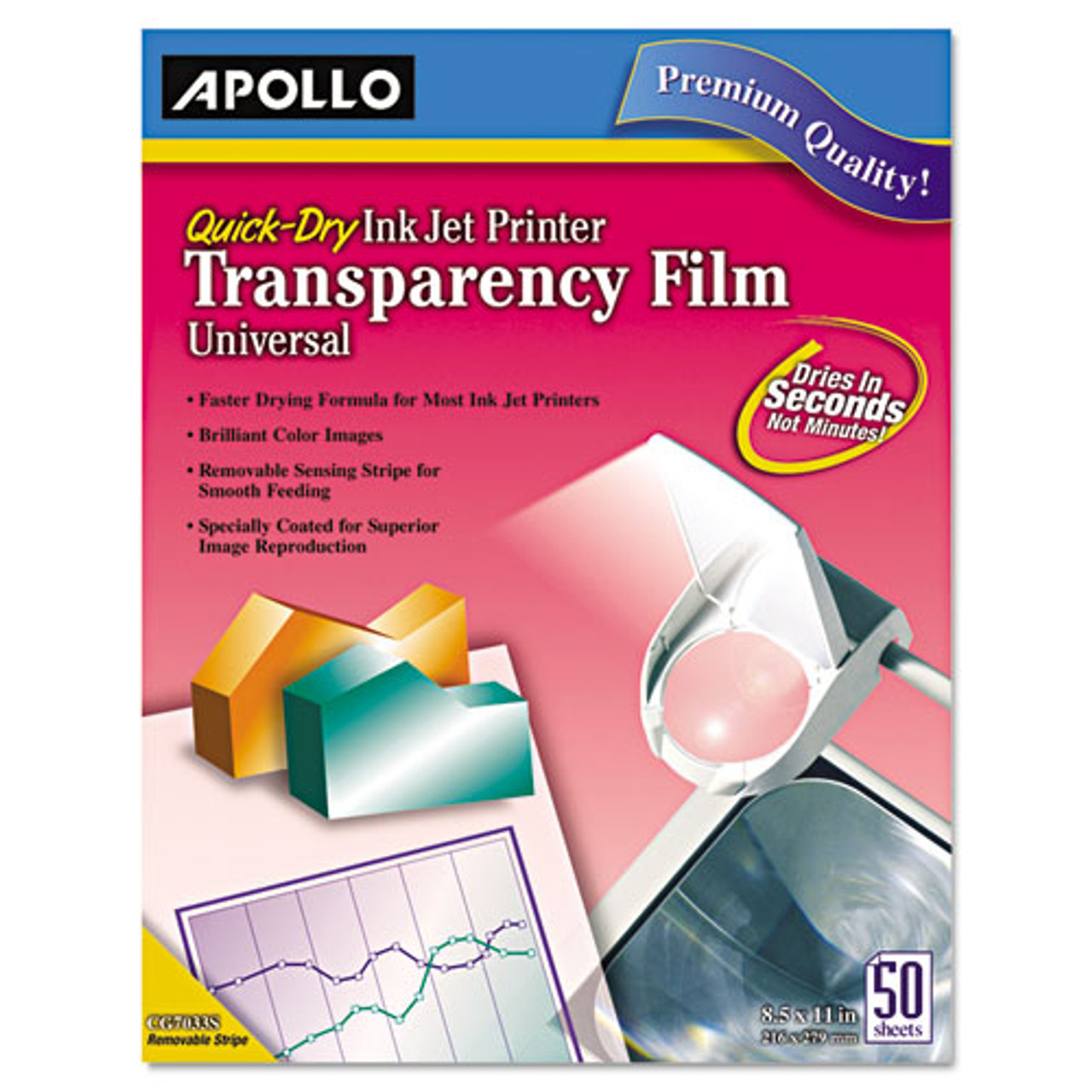 Apollo, Quick-Dry Color Inkjet Transparency Film, 8.5 X 11, 50/box  (APOCG7033S)