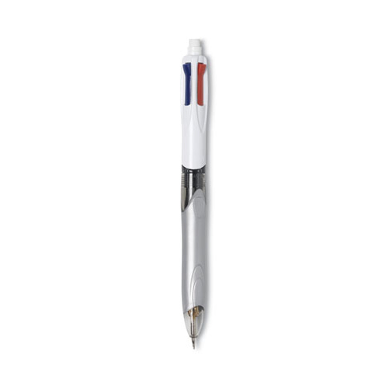 BIC® 4-Color 3 + 1 Multi-Color Ballpoint Pen/Pencil, Retractable, 1 mm Pen/0.7  mm Pencil, Black/Blue/Red Ink, Gray/White Barrel