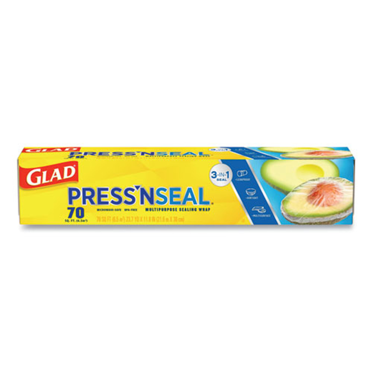 Glad Press'n Seal Food Plastic Wrap, 70 Square Foot Roll, 12 Rolls/Carton