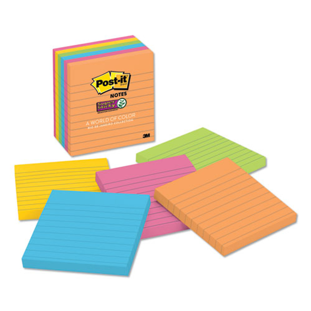 Post-it Notes Super Sticky 675-6SSUC Super Sticky Ultra Notes, 4 x 4, Lined, Five Colors, 6 90-Sheet Pads/Pack