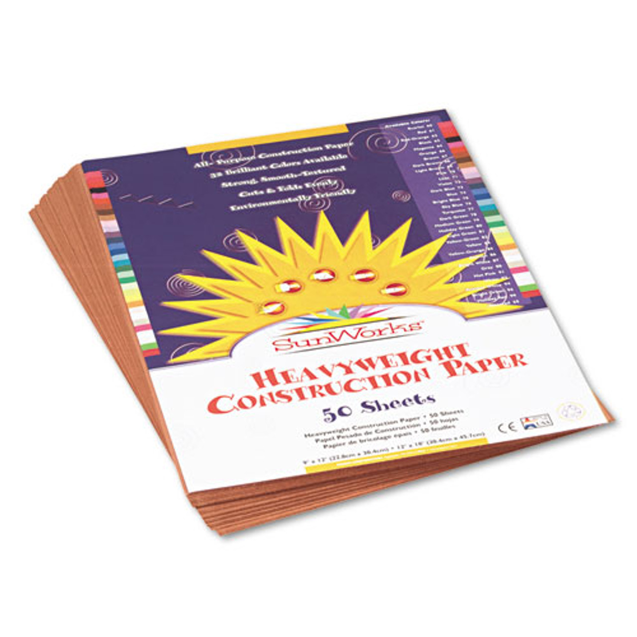 SunWorks Construction Paper, 58lb, 12 x 18, Red, 50/Pack