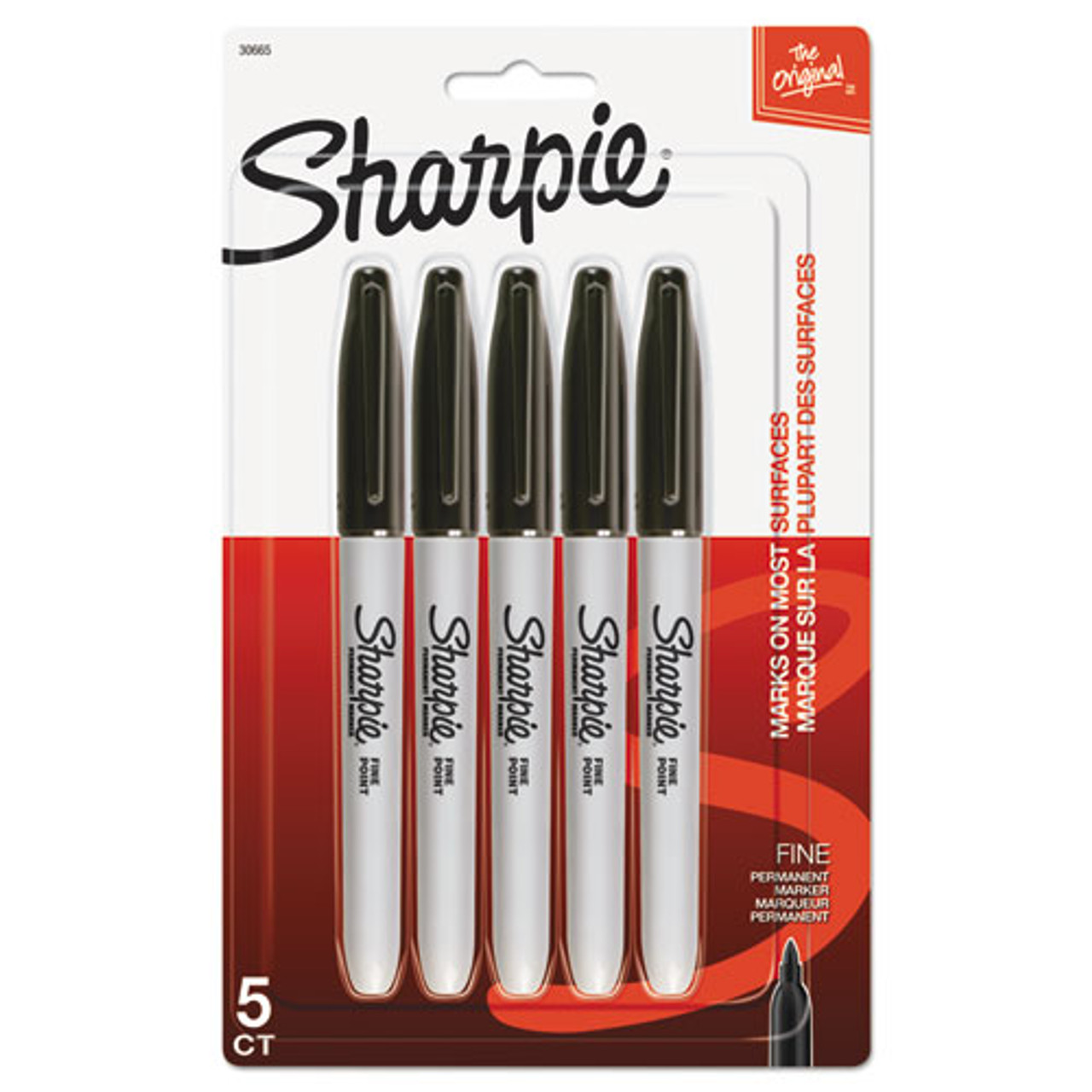 Sharpie Permanent Marker, Fine Point, Black - 5 markers