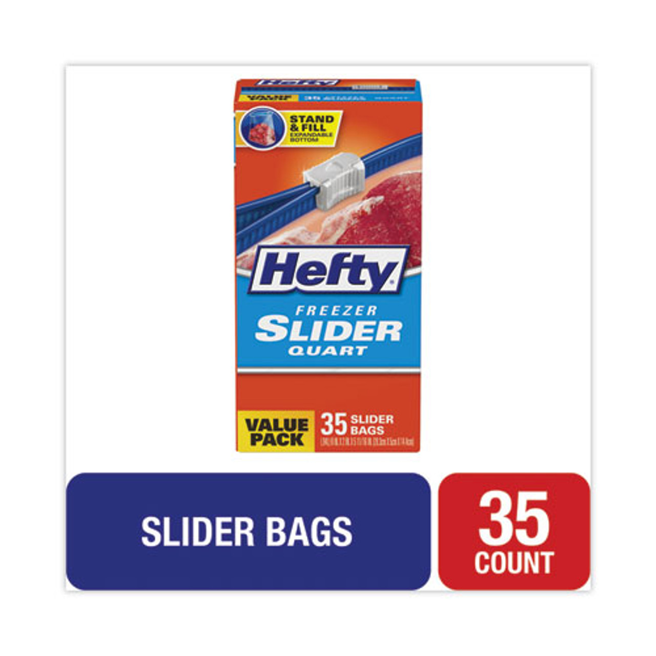 Hefty Slider Bags, 1 qt, 2.5 mil, 7 x 8, Clear, 35 Bags/Box, 9  Boxes/Carton