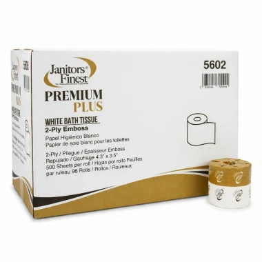 Janitors Finest, 2 Ply Toilet Tissue (4.3" X 3.5") 500 Sheets Per Roll, 96 Rolls Per Case (5602)