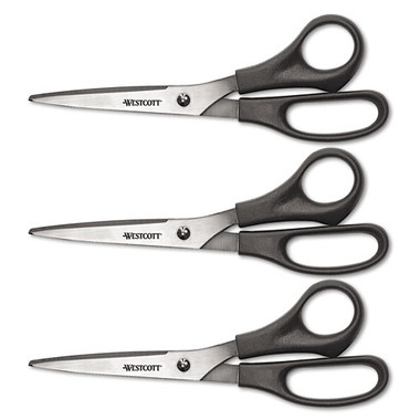 Westcott All Purpose Stainless Steel Scissors, 8 Long, 3.5 Cut Length, Black Straight Handle