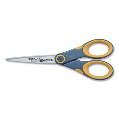 Westcott Titanium Bonded Scissors, 8 Long, 3.5 Cut Length, Gray/Yellow Straight Handle (ACM13529)
