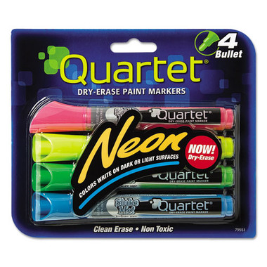 Quartet Dry Erase Markers, Neon, Bullet Tip, Assorted Colors, 4 Pack (79551)