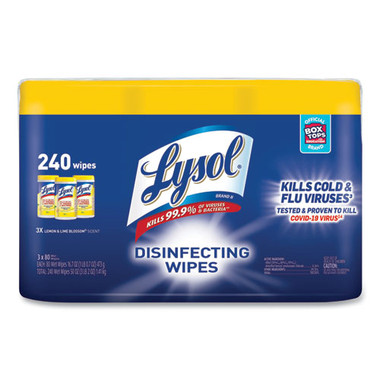 Disinfecting Wipes, 7 x 7.25, Lemon and Lime Blossom, 80 Wipes/Canister, 3 Canisters/Pack, 2 Packs/Carton