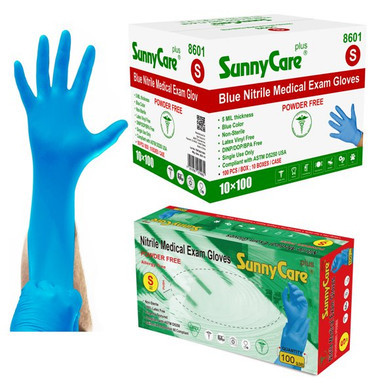 SUNNYCARE BLUE NITRILE EXAM GLOVES POWDER FREE SMALL 5 MIL 100/BX