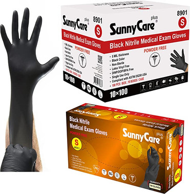 SUNNYCARE® BLACK NITRILE EXAM GLOVES POWDER FREE SMALL 5 MIL 100/BX