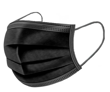 EAR LOOP FACE MASKS, 3 PLY, BLACK, NON MEDICAL, 50/BOX (4331)