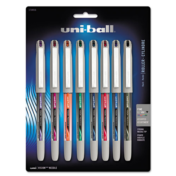 uni-ball®Vision Needle Roller Ball Pen, Stick, Fine 0.7 Mm, Blue Ink,  Silver Barrel, Dozen - Mobile Janitorial Supply