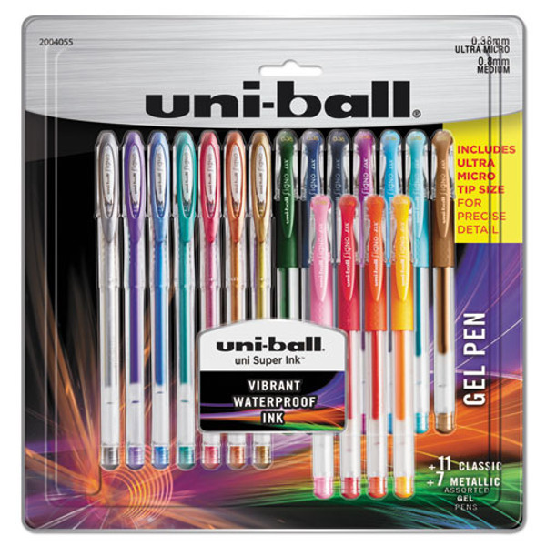 Uni Ball Assorted Ink Clear Barrel Micro 0.38 mm Stick Gel Pen - 8 per set  -- 1 set