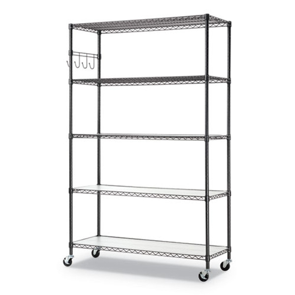 Alera 5-Shelf Wire Shelving Kit with Casters and Shelf Liners, 36w