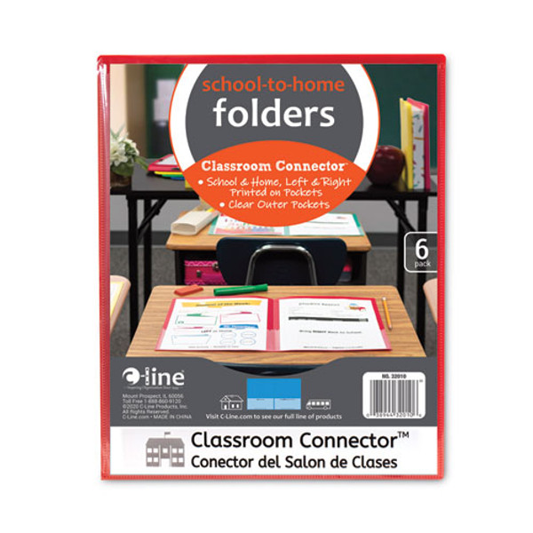 C-Line Classroom Connector Folders, 11 X 8.5, Clear/Assorted, 6/Pack -  CLI32010