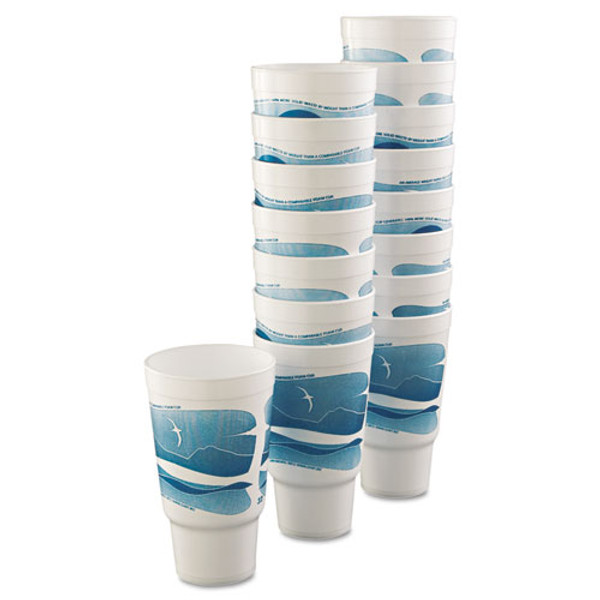 Dart Horizon Hot Cold Foam Drinking Cups 32oz Teal White 16 Bag 25 Bags /carton (DCC 32aj20h)