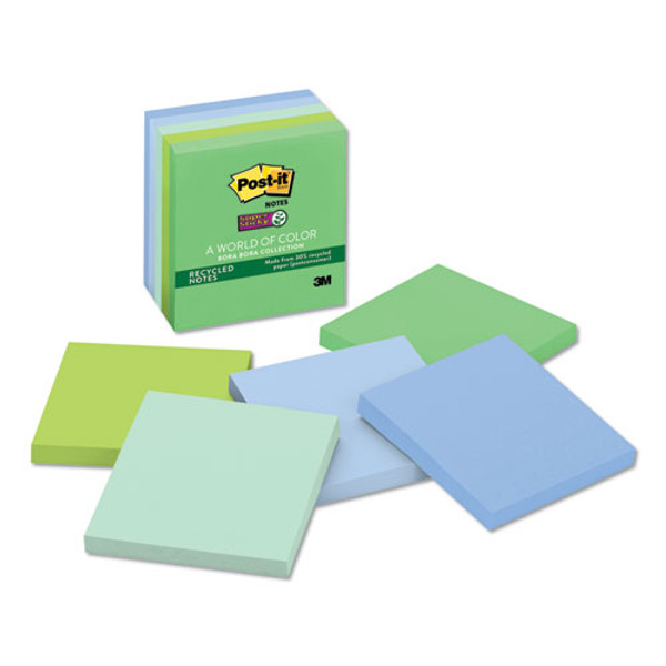 Postit, Recycled Notes in Oasis Collection Colors, 3" x 3", 90 Sheets/Pad, 5 Pads/Pack (MMM6545SST)