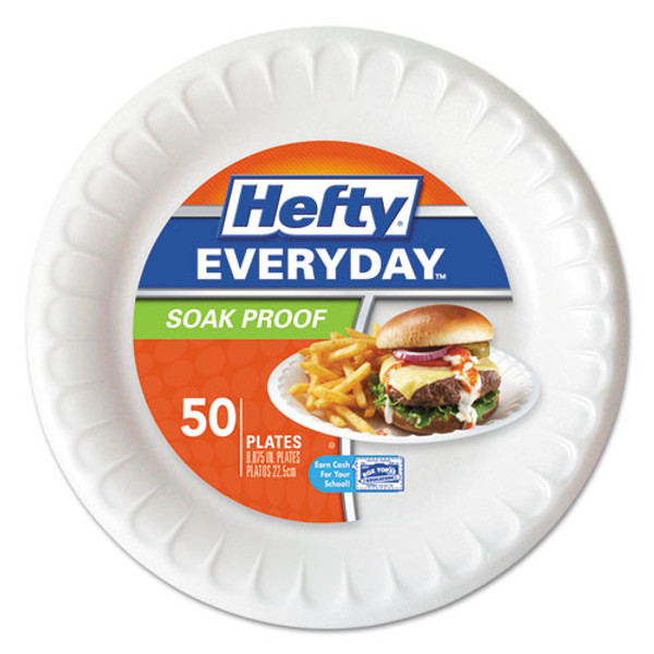 Hefty Soak Proof Tableware, Foam Plates, 8.88 dia, White, 100