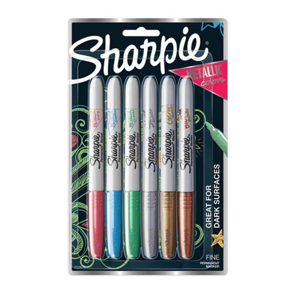 Sharpie® Metallic Fine Point Permanent Markers, Fine Bullet Tip, Gold-Silver-Bronze,  6/Pack