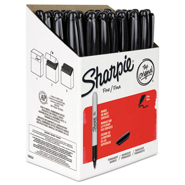 Sharpie Permanent Marker, Fine Point, Black - 5 markers