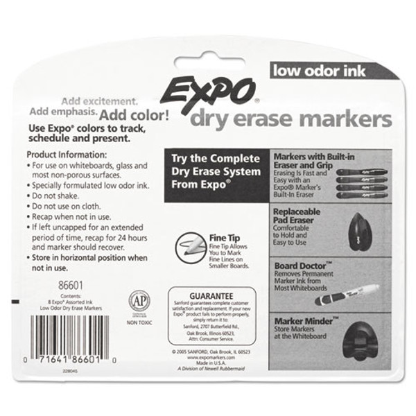 Expo Low-Odor Dry-Erase Markers, Fine Bullet Tip, Assorted, 8-Pack